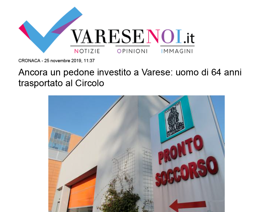 Pedone investito a Varese